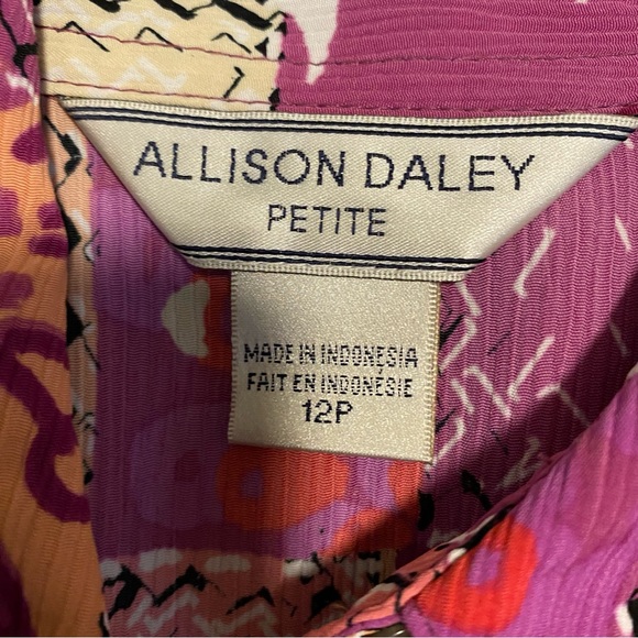 ALLISON DALEY Button Down Shirt 3/4 Sleeve Pink Purple Patchwork Size 12 Petite - Picture 6 of 7
